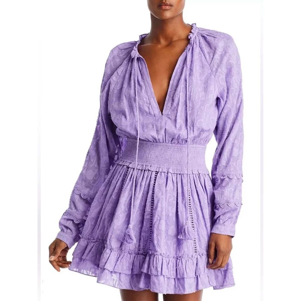 Hemant & Nandita Cotton Jacquard Smocked Long Sleeve Coquette Cottage Dress XS